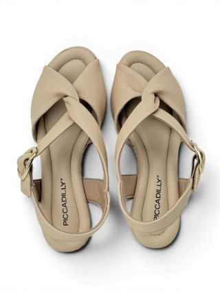 Eleganckie sandałki na koturnie PiccaDilly 4008242-3 beżowe, Stretch Soft, tęgość H