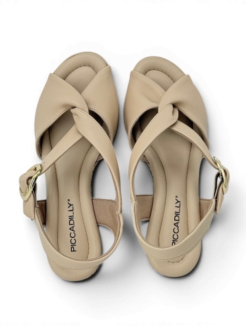 Eleganckie sandałki na koturnie PiccaDilly 4008242-3 beżowe, Stretch Soft, tęgość H