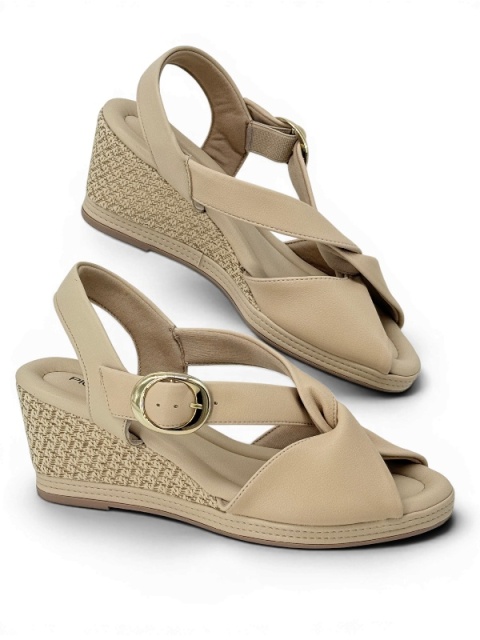 Eleganckie sandałki na koturnie PiccaDilly 4008242-3 beżowe, Stretch Soft, tęgość H