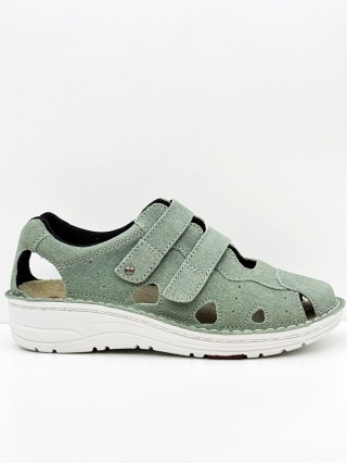 Sandały Larena Berkemann 03100-840 zielone, welur, tęgość H