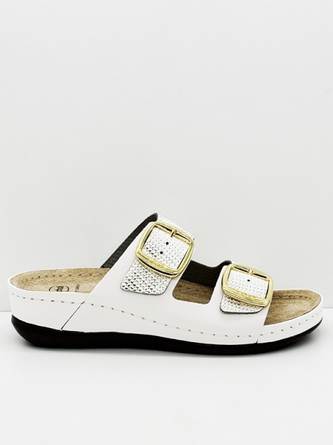 Scholl Aberdeen MF00706-1171 off white, miękkie klapki damskie, tęgość G-H