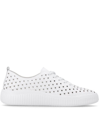 Skórzane damskie sneakersy Remonte D3E06-80 białe ażurowe, super lekkie, tęgość G 1/2