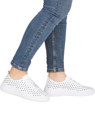 Skórzane damskie sneakersy Remonte D3E06-80 białe ażurowe, super lekkie, tęgość G 1/2