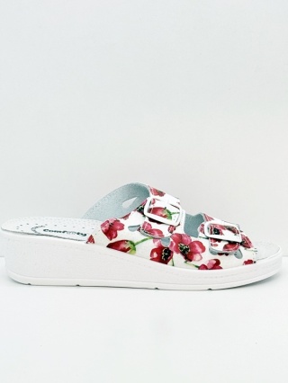 Skórzane klapki damskie Comfooty Mia Fant.56 maki, regulowana tęgość F-G-H