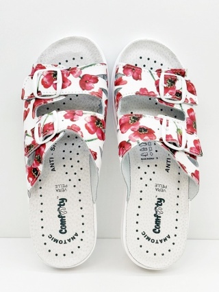 Skórzane klapki damskie Comfooty Mia Fant.56 maki, regulowana tęgość F-G-H