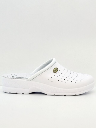 Skórzane szerokie damskie klapki zdrowotne Comfooty Alessia białe, tęgość H