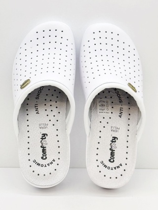 Skórzane szerokie damskie klapki zdrowotne Comfooty Alessia białe, tęgość H