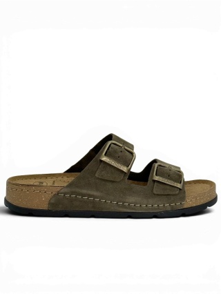 Scholl Bora 2 Buckles Man F00710 11147 khaki, klapki męskie, regulowana tęgość G-H