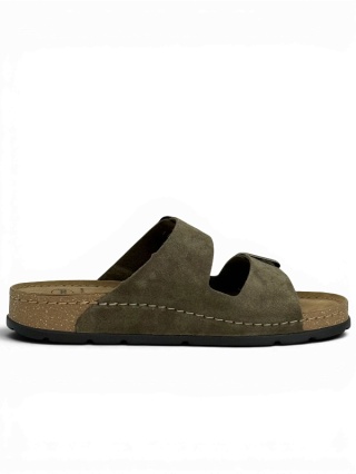 Scholl Bora 2 Buckles Man F00710 11147 khaki, klapki męskie, regulowana tęgość G-H