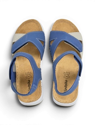 Damskie sandały Inblu SD0001KU-028 niebieskie skórzane, tęgość G