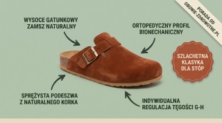 Skórzane klapki profilaktyczne damskie Izzi Berney Brandy, zakres tęgości G-H