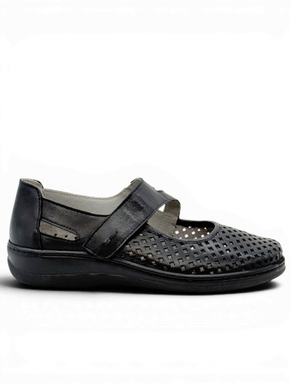 Szerokie buty Axel 1879 czarne, ażurowe, na rzepy, zakres tęgości H-J-K