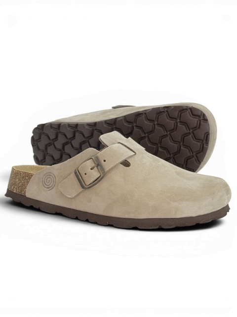 Szerokie klapki clogi zdrowotne Dr Brinkmann 600177-08 Nerpio taupe, tęgość H-M