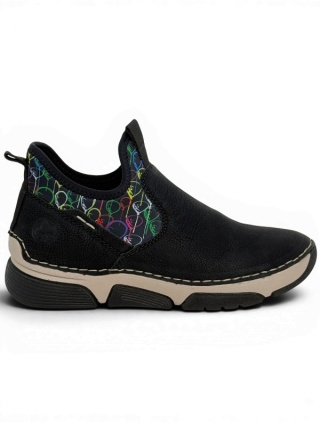 45957-00 Rieker Buty damskie, czarne półtrzewiki, tęgość H