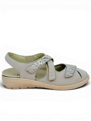 Buty Podowel GRETA beige, srednio szerokie sandały damskie, tęgość J-K