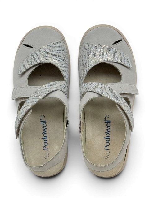 Buty Podowel GRETA beige, srednio szerokie sandały damskie, tęgość J-K