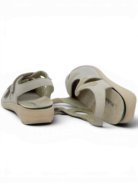 Buty Podowel GRETA beige, srednio szerokie sandały damskie, tęgość J-K