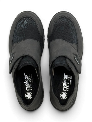 Buty z Riekera 59552-45 grafitowe, damskie półbuty, tęgość H