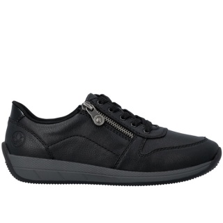 N1100-00 Rieker czarne skórzane sneakersy damskie, tęgość H, Extra Weite