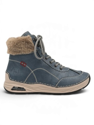 Botki damskie Riekers 44530-14 niebieskie, tęgość G