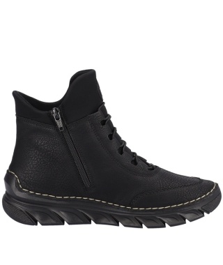 Damskie botki Rieker 55069-00 czarne buty nad kostkę, tęgość H