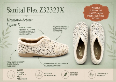 Kapcie damskie bambosze Sanital Flex Z32323X beżowe, tęgość K