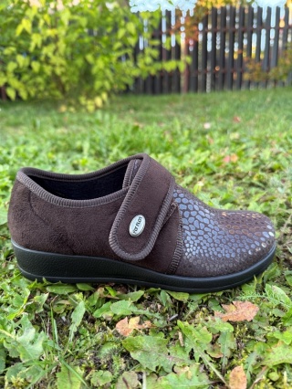 Komfortowe buty damskie na haluksy Fly Flot N3886CD brązowe, tęgość G