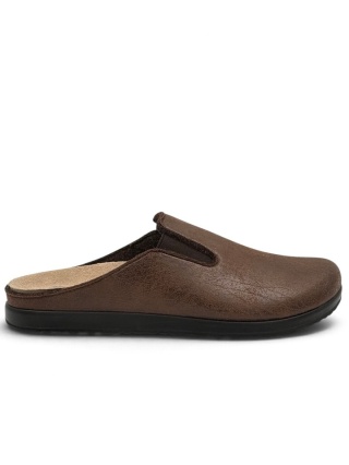 Męskie pantofle Scholl Elio Elastic MF01543 1019 brązowe, poszerzana tęgość H
