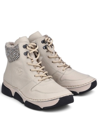 Rieker 45955-60 beżowe, zimowe damskie buty nad kostkę, tęgość H