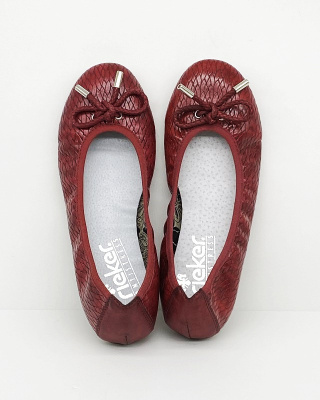 Damskie baletki Rieker 41481-35 czerwone, miękkie i elastyvczne baleriny