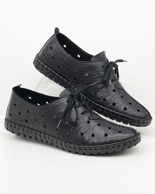 Ażurowe skórzane tenisówki damskie Loretta Vitale 2060 black