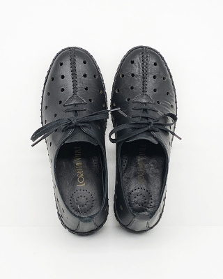 Ażurowe skórzane tenisówki damskie Loretta Vitale 2060 black