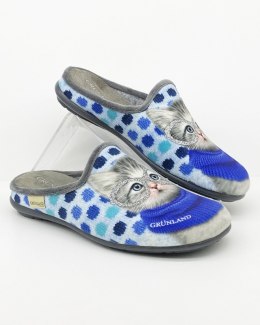Kolorowe pantofle domowe Grunland Faye Ci2429-B5 grigio kotek niebieski
