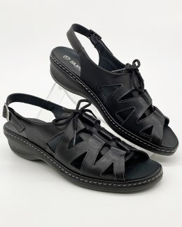 Suave 711041-1 wygodne czarne skórzane sandały sznurowane
