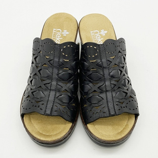 V35A8-00 Rieker skórzane klapki damskie na koturnie