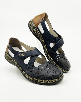 Damskie sandały 463H4-14 Rieker tęgość F, niskie na podbiciu