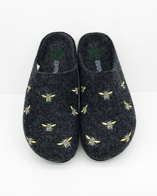 Dr Brinkmann 320029-09 szare, pszczółki, tęgość G1/2 kapcie zdrowotne damskie