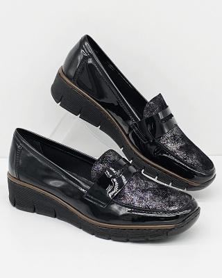 Mokasyny Rieker 53732-01, buty na szczupłe stopy, tęgość F