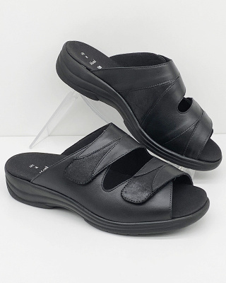 Solidus Moni 74022-00196 czarne klapki damskie szerokie, tęgość M