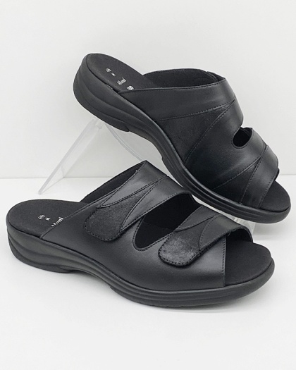 Solidus Moni 74022-00196 czarne klapki damskie szerokie, tęgość M