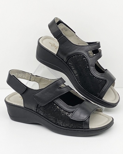 Damskie sandały Axel 2462 czarne, na opuchnięte nogi, tęgość regulowana H-J-K-M