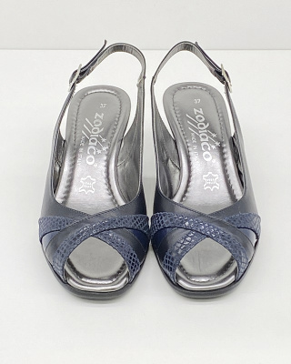 Eleganckie sandały na koturnie Zodiaco A059 navy, tęgość F 1/2, wąskie stopy