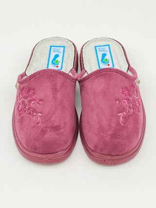 Kapcie na szerokie damskie stopy Dr Orto 132D014 bordowe z haftem, tęgość K