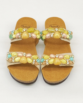 Klapki Scholla Palau 2 Straps F29878 1571 beżowe, tęgość F-G