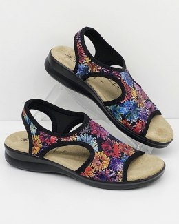 Komfortowe sandały ze streczem Sanital Flex 8030.17 flowers black, tęgość F-G-H