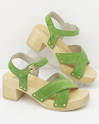 Sandały drewniaki Scholl Pescura Cate green, tęgość F 1/2