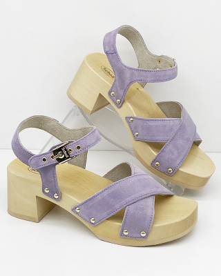 Skórzane sandały drewniaki Scholl Pescura Cate lilac, tęgość F 1/2