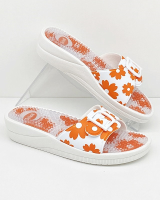 Scholl klapki New Massage Floral pomarańcz, tęgość G-H średnia