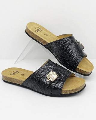 Scholl klapki skórzane Atena black, regulowana tęgość E-F-G