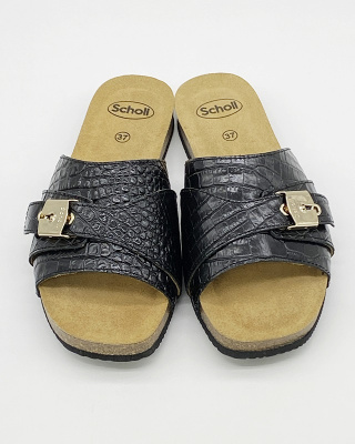 Scholl klapki skórzane Atena black, regulowana tęgość E-F-G